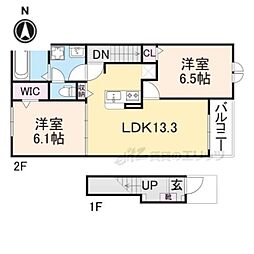 JR東海道・山陽本線 彦根駅 徒歩13分の賃貸アパート 2階2LDKの間取り