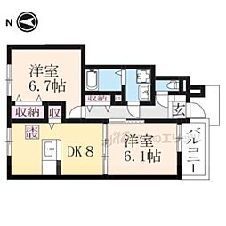 ソレアード　カーサＣ 2階2DKの間取り
