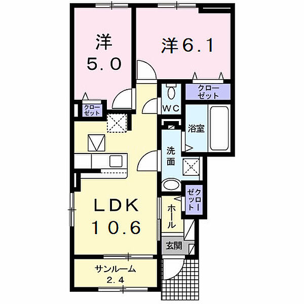 ボスカート　Ｋ．III 101｜福岡県直方市大字感田(賃貸アパート2LDK・1階・53.63㎡)の写真 その2