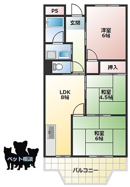 小川弐番館 ｜大阪府門真市月出町(賃貸マンション3LDK・1階・54.54㎡)の写真 その3