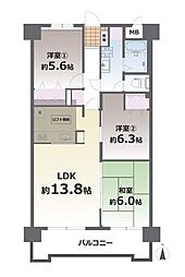 クローバーマンション坪井中央公園 3SLDKの間取図画像