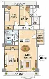 新松戸サンライトパストラル壱番街C棟 3LDKの間取図画像
