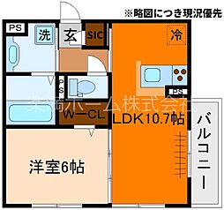 GRAMM六地蔵B棟 2階1LDKの間取り