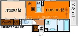 GRAMM六地蔵B棟 1階1LDKの間取り
