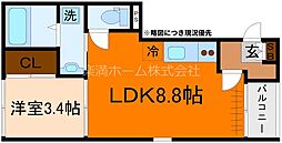 エーデルシュタイン花園伊町 1階1LDKの間取り