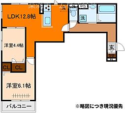 ヌーベル・ヴィー侍従池 2階2LDKの間取り