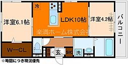 ヌーベル・ヴィー侍従池 3階2LDKの間取り