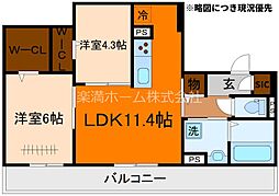 ヌーベル・ヴィー侍従池 3階2LDKの間取り