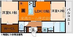 ヌーベル・ヴィー侍従池 1階2LDKの間取り