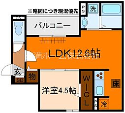 GRAMM丹波口 1階1LDKの間取り