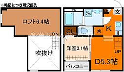 ハーモニーテラス稲荷悠苑 2階1DKの間取り