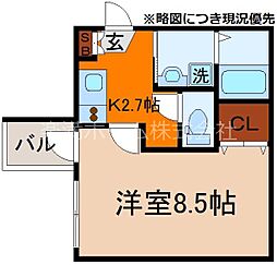 ビエノス京都花園 3階1Kの間取り