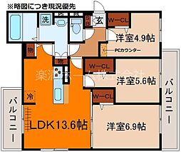 リベルテ四条梅津 3階3LDKの間取り