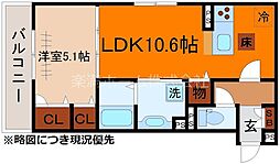 vogue京都桂 1階1LDKの間取り