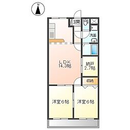 ミノルガーデンパレスA 2LDKの間取図画像