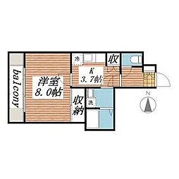 パセール青柳 1Kの間取図画像