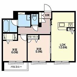 リオリエント長良東 2LDKの間取図画像