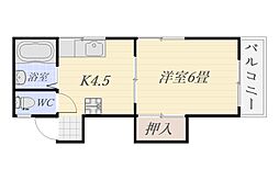ハマシマハイツ 1Kの間取図画像