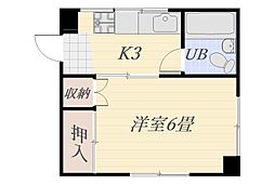 ペガサスビル 3階1Kの間取り