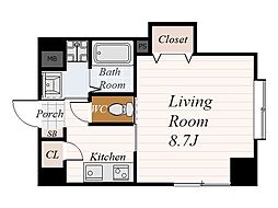エクシード城南 4階1Kの間取り