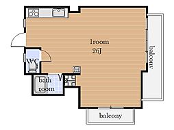 岩崎谷アネックス 4階ワンルームの間取り