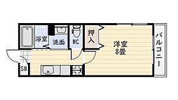 ティダ荒田 3階1Kの間取り