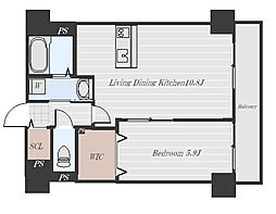 フォレストテラス 0907 9階1LDKの間取り