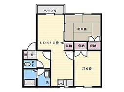 コーポロアールB棟 2LDKの間取図画像