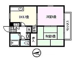 クレールメゾン吉野B 2DKの間取図画像