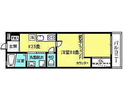 プレステージ吉野 1Kの間取図画像