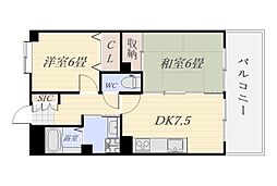 クオリティーパレス八幡 2DKの間取図画像