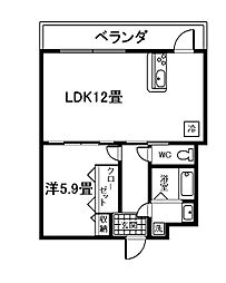 グランデージ祇園之洲 1LDKの間取図画像
