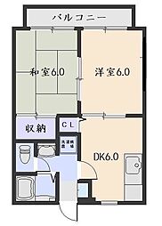 リ・ヴェール西伊敷C 2DKの間取図画像