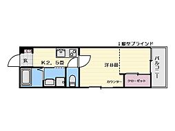 プレステージ吉野 1Kの間取図画像