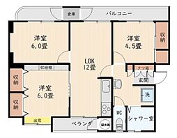 原良団地ハイツ1号棟 3LDKの間取図画像