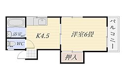 ハマシマハイツ ワンルームの間取図画像
