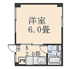 オクビル 1Kの間取図画像