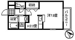 モンセラート 2階ワンルームの間取り