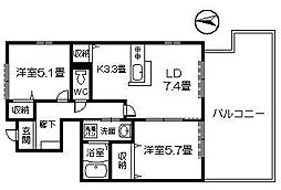メゾンベールY 2LDKの間取図画像