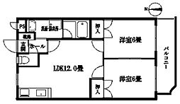 サンヒルズ坂之上 2LDKの間取図画像