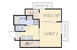 Thestarsmansionヒガシタニヤマ 1LDKの間取図画像