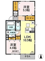 グランシャリオ西谷山 2LDKの間取図画像