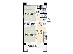 鴨池二丁目団地1号棟 2DKの間取図画像