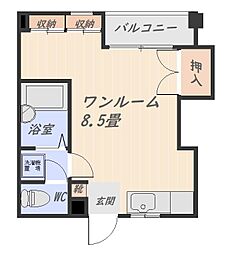 メゾンビラメール ワンルームの間取図画像