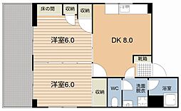 シャングリラロイヤルシティ上之園 2DKの間取図画像