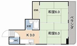 スカイコーポ住吉 2Kの間取図画像