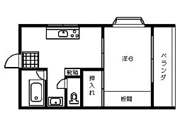 コーポ大鴨 2階1DKの間取り