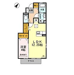 ピュアヒルズ 1階1LDKの間取り