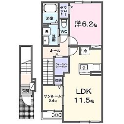プロムナード甲南 2階1LDKの間取り