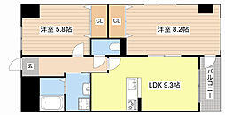 ハイツエクセルV番館 3階2LDKの間取り